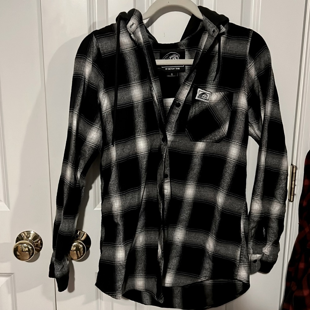 Black and White Hooded Flannel Size Small from Zumiez